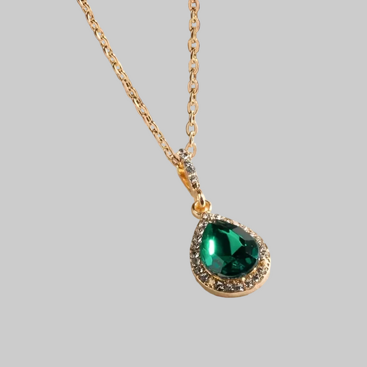 Necklace G194 pendant gold plated with green zirconia
