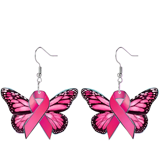 P102 Pink Ribbon butterfly earrings